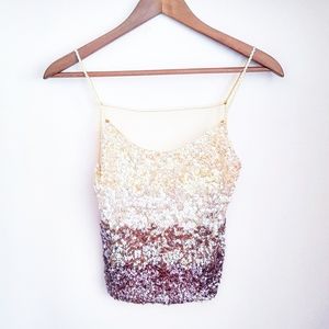 Golden Ombre sheer back Sequin Camisole Top open back